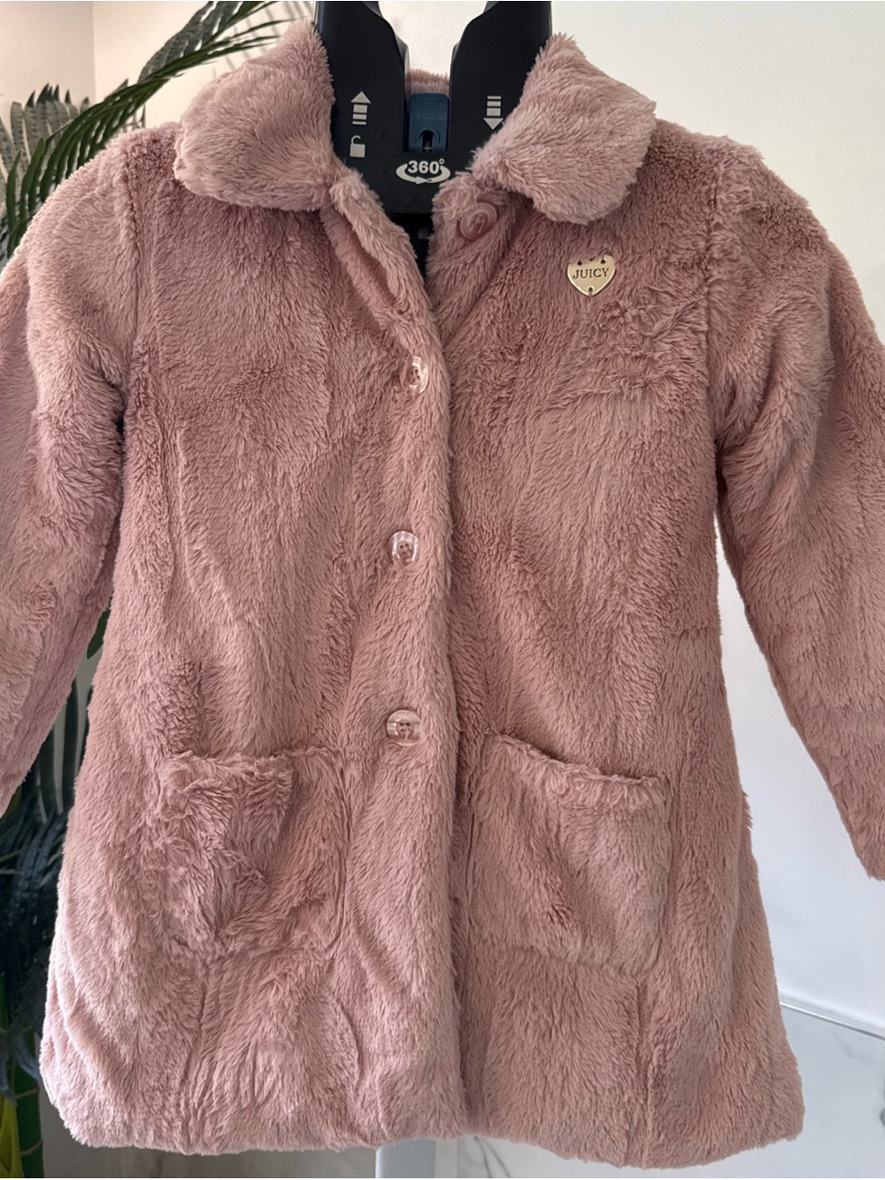 Juicy Couture Girls' Dusty Rose Faux-Fur Pea Coat